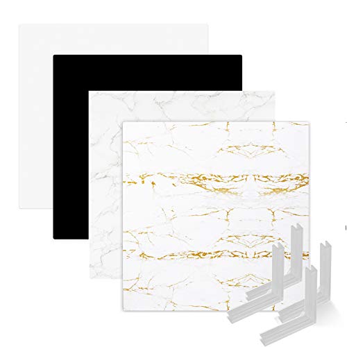 Goshoot 2x2ft Photo Backdrop Boards Kit, Single Sided Flat Lay Background Board for Food Product Photography Tabletop Props Realistic Surface Marble & Monochrome -4Pack 4Graph