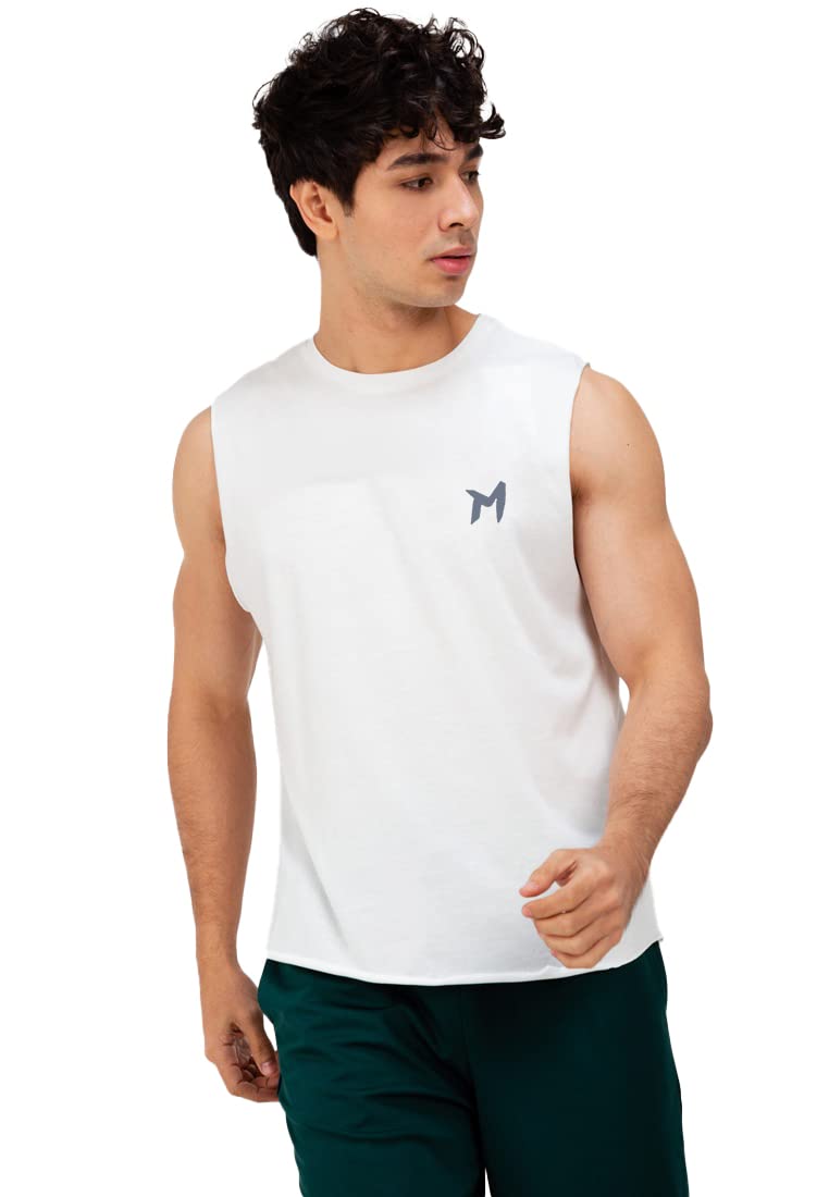 mebadass Solid Sleeveless Cotton Regular Fit Mens Stylish Top Tanks Vest T-Shirt -White-picture-14