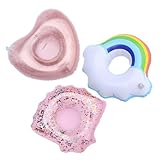 OFFIGAM 3個 インフレータブル水浮くカップホルダー 点入り シェル ハート カラフルクラウドデザイン 飾り用ランチョンマット付き テーブル