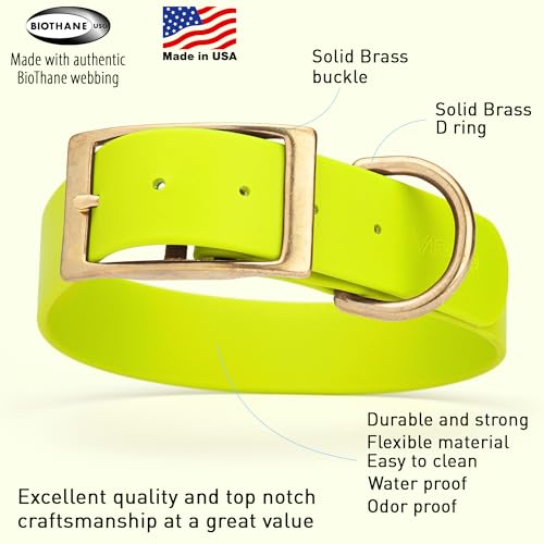 Image of Viper Biothane Heavy Duty Waterproof Dog Collar Strong Coated Nylon Webbing w /Solid Brass Hardware Odor-Proof Easy to Clean High Performance Fits Small Medium or Large Dogs, Safety Yellow