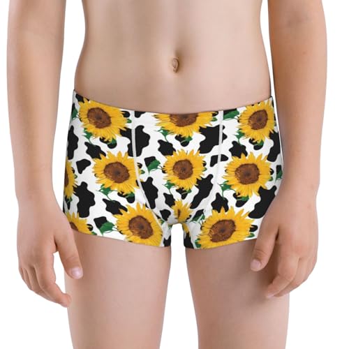 Boys' Cotton Boxer Brief Soft Underwear-Cute Cow Print Sunflower