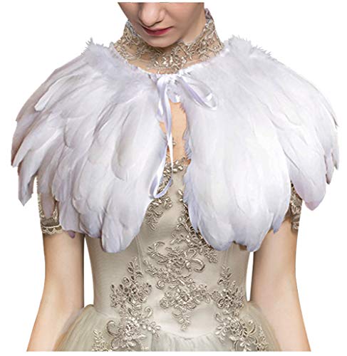 L'VOW Fashion Feather Cape Stole Black White Beige Shawl Iridescent