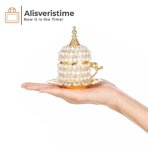 Alisveristime Turkish Coffee Cup - Authentic Turkish Greek Arabic Coffee Espresso Cup with Saucer (1 Pc) (Pearl Bead Design) (Gold) (3.38 oz/100ML) by Alisveristime - Image 7