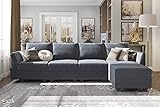 HONBAY Sectional Couch with Reversible Chaise Modern L-Shape Sofa 4-Seat Corner Couch Modular Sofa with Ottoman, Bluish Grey