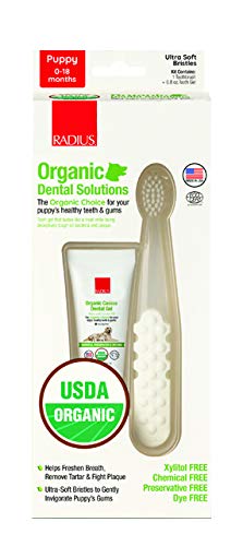 RADIUS USDA Organic Dental Solutions Puppy Kit | Ultra Soft Bristle & Non Toxic Toothpaste & Toothbrush for Dogs | Designed to Clean Teeth and Help Prevent Tartar and Remove Plaque | Xylitol Free