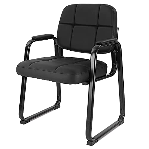 Image of CLATINA Classic Reception Chair with Padded Armrests and Sled Base, Ergonomic Guest Chair for Office Conference Waiting Meeting Room, Black (1 Pack)