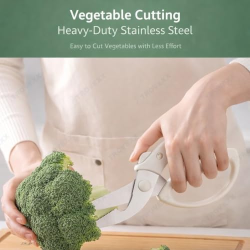 Image of Stainless Steel Kitchen Scissors for Chicken, Meat, Fish & Vegetables Cutting, Heavy Duty Poultry Shears with Serrated Blade, Spring Loaded Handle, Anti-Slip Grip, Safety Lock (Poultry Scissors)