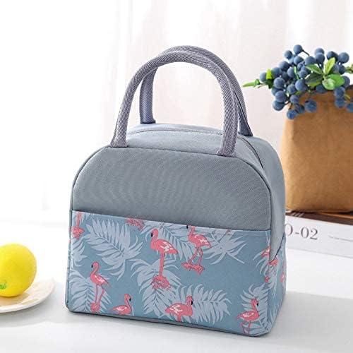 Image of Insulated Lunch Bag for Office, School, Men, Women, Hot & Cold Lunch Box, Tiffin Pouch (Grey Flamingo Lunch Bag (Half Print))