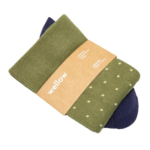 Image of Wellow Wide Calf Compression Socks for Men & Women, 18-25 mmHg Made with Viscose from Bamboo, Nurses & Pregnancy Support, Relieves Swelling, Knee High, LR, Garden Dot