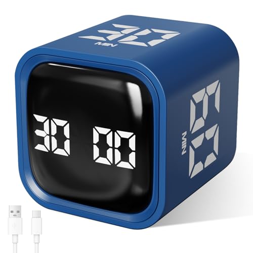 Image of Cuteefun Cube Timer, Rotation Pomodoro Timer, 5 /10 /30 /60 Minutes & Custom Countdown, Productivity Countdown Clock with Vibration, Adjustable Sound Alert for Kitchen, Study, Meeting, Blue
