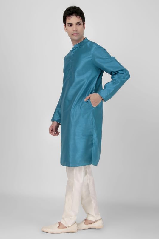 Mens Art Silk Kurta Pajama Set For Wedding and Parties - Mandarin Neck3
