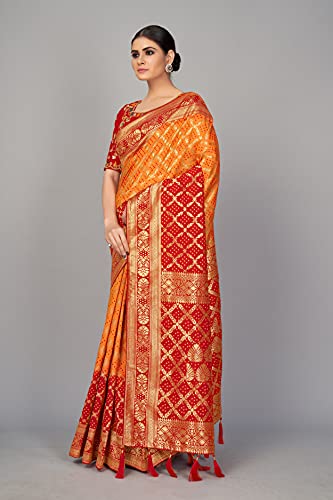 Image of Monjolika Fashion Women's Pure Kanjivaram Style Banarasi Soft Silk Saree With Blouse For Wedding