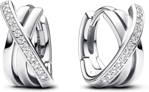 Créoles croisées Pavé en argent 925 gravure géométrique de luxe