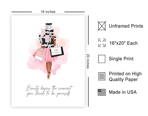 Image of Poster Master Lady with Shopping Bags Poster - Fashion Print - Trendy Art - Modern Art - Gift for Women & Fashionista - Luxury Haute Couture Decor for Bedroom or Girl's Room - 16x20 UNFRAMED Wall Art