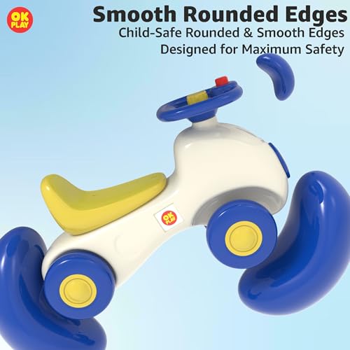 Image of OK PLAY Ride-On Car for Kids | Push Ride-On with Functional Steering & Horn| Suitable for 12+ Months | Indoor & Outdoor Toy (Multicolor)