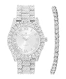 Women's Big Rocks Bezel Colored Dial with Roman Numerals Fully Iced Out Watch and Matching Beautiful...