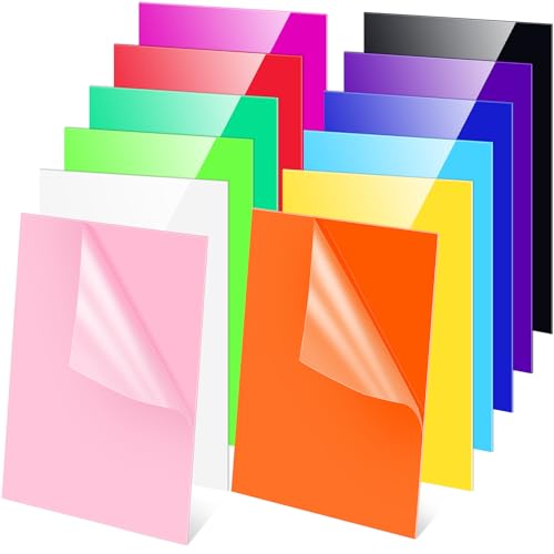 Image of Remerry 12 Pcs 16 x 12 Inch Colored Acrylic Sheets, 12 Colors Opaque Panels with Paper Covering, 0.08'' Thick (2mm), for Crafts, DIY Projects, Printed Signs, Art Display, Laser Cutting Engraving