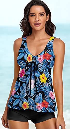 Omichic Womens Athletic Two Piece Bathing Suits Raceback Bikini Swimwear Tankini Tops Boyleg Bottom #TOP4