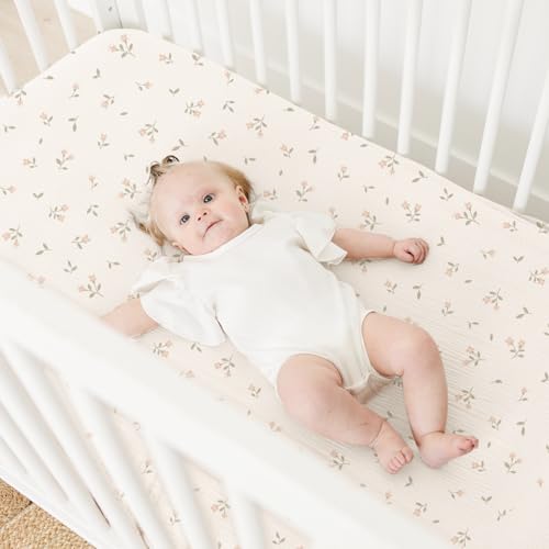 Image of MairMore 2 Pack Muslin Baby Crib Sheets, 52 x 28 in Fitted Bed Sheets | Soft & Durable, 100% Cotton Breathable Elastic Neutral Standard Sheets Set for Toddler, Newborn, Infants, Girls, Boys