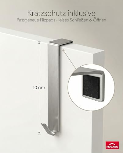 MDCASA Premium Türhaken I Türhaken zum Einhängen inkl. Filzpad I 4 hochwertige & stabile Haken zum Einhängen für alle gängigen Türen