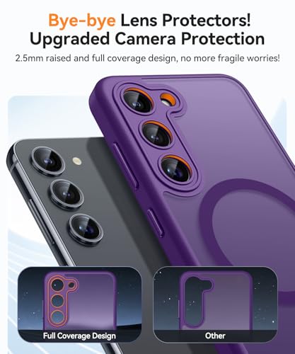 Image of CANSHN Designed for Samsung Galaxy S23 Case [Full Camera Protection] [Compatible with MagSafe] Translucent Matte Shockproof Protective Phone Cover 6.1 Inch - Deep Purple
