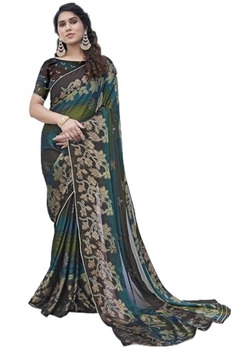 Image of MIRCHI FASHION Saree for Woman Chiffon Foil Work Floral Printed | Ethnic Sari for Function and Farewell with Unstitched Blouse Piece (Available in 15 Colors)