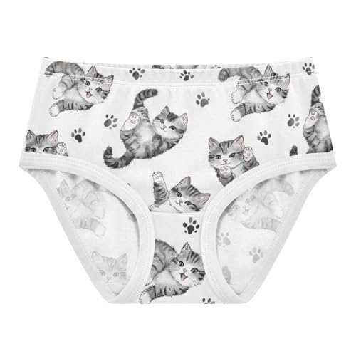 ZZKKO Gray Cat and Paw Girls Underwear Toddler Panties for Girls Comfort Brief Size 2-8T