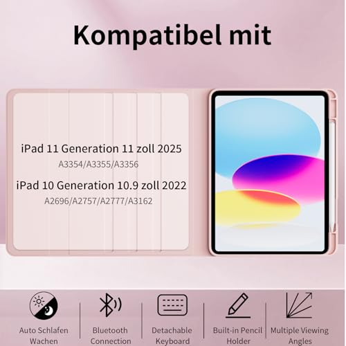 GKABXY Hülle mit Tastatur für iPad A16 11/10 Generation 2025/2022, 11/10.9" – Ansicht 2