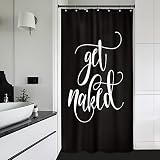 Riyidecor Small Stall Shower Curtain Get Naked 36Wx72L Inch Single Narrow Black White Nakey Dark Sexy Sayings Cool Funny Modern Unique Urban Trendy Polyester Waterproof Home Bathroom Decor Fabric
