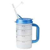 Water Tracking Large Hospital Mug for Daily Intake Measuring Every Day I'm Guzzling - 3 Flexible Straws with Caps, 32 oz Blue with Lid and Handle, Insulated Clear Cup with Ounces Marked