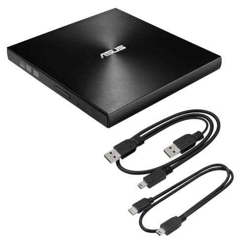 Image of ASUS ZenDrive Black 13mm External 8X DVD /Burner Drive + /-RW with M-Disc Support, Compatible with Both Mac & Windows and Nero BackItUp for Android Devices (USB 2.0 & Type-C Cables Included)