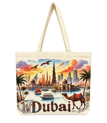 Shopping Tote Bags Multipurpose Resuabale | Handbag for Beach Picnic Office Training Traveling Outdoor Grocery | Dubai Souvenir for Party Return Gifting Bag (Bag_43x36_Single)