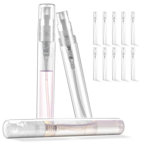 Chiallco Mini Perfume Sample Bottles, 10 Pack 5 ml Plastic Small Perfume Spray Bottle, Fine Mist, Portable Perfume Travel Refillable Bottle, 2025 Upgraded atomizer sprayer for perfume, Clear