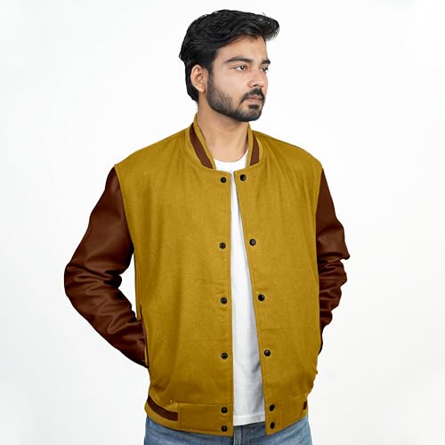 Image of Men's Fashion Varsity Jacket Causal Slim Fit Wool Letterman Baseball Bomber Jackets