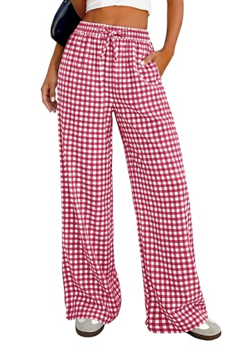PRETTYGARDEN Gingham Pants Women Cotton Pajama Bottoms Red Plaid S