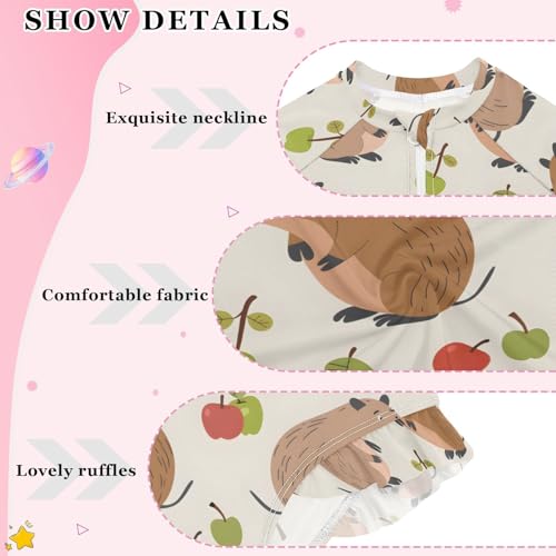 ALAZA Capybara Green Fruit Leaf Girls One Piece Swimsuit Long Sleeve Rash Guard Swimsuits UV 50+ Swimwear Zipper4