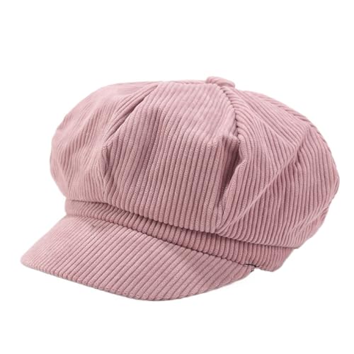 Casquette octogonale d'automne en velours côtelé marron pour femme style béret à visière rétro