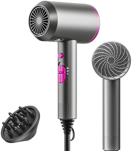 Asciugacapelli con Ioni, Phon Capelli con Motore AC, 3 Livelli di Calore Phone Capelli, Aria Fredda, Diffusore per Styling Perfetto