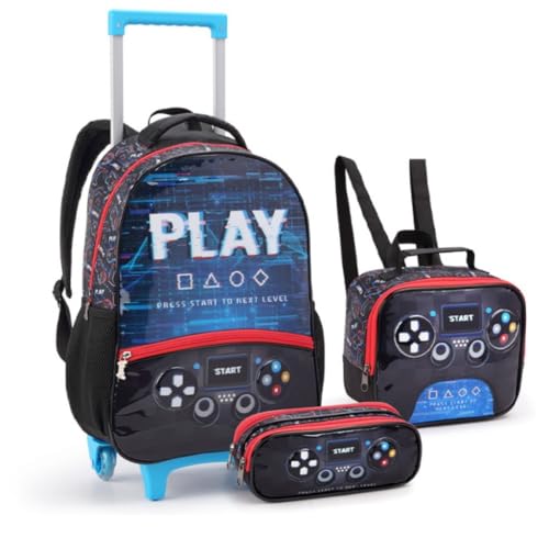 Kit Mochila de rodinha PLAY GAME Escolar 2026 com Lancheira Térmica e Estojo Duplo