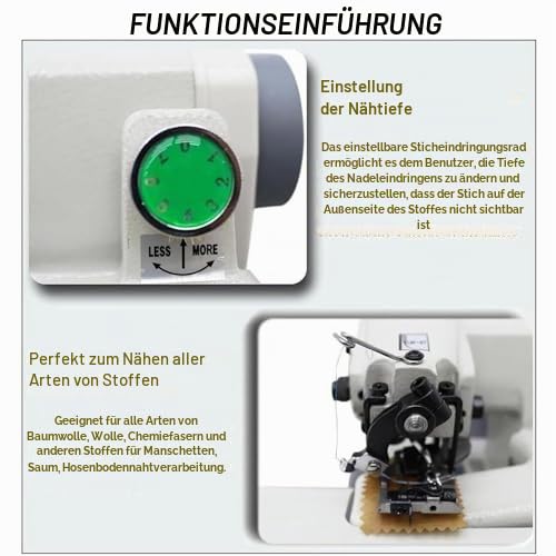 Tragbare Blindstich-Saummaschinen, Näh- und Stickmaschine, maximale Geschwindigkeit von 1200 U/min, Nadelsteigung 3-8 mm, zum Säumen von Hosen mit Pedal mit 10 Nadeln