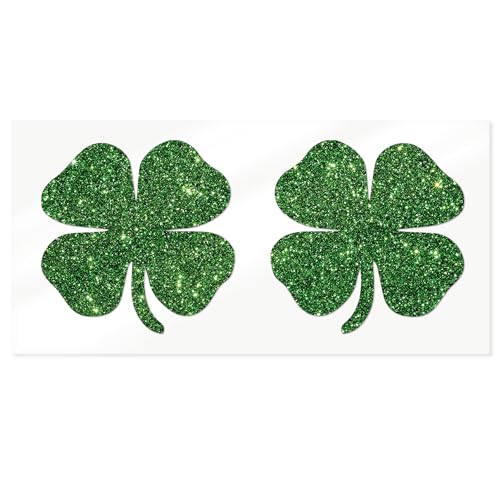 Shamrock Iron-On Decals for St Patrick’s Day | x2 Set Four Leaf Clover Heat Transfer Vinyl for DIY T-Shirt