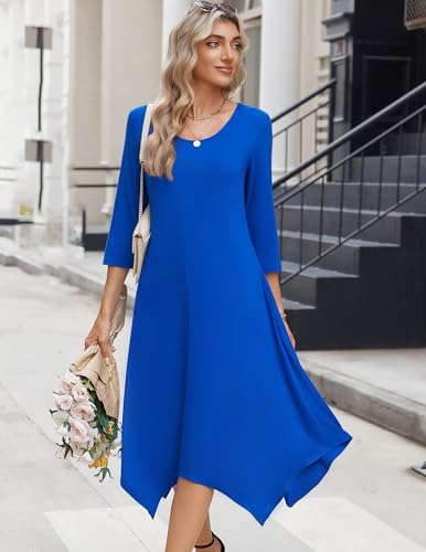 Image of Zeagoo Midi Dresses Women 2026 Dress 3 /4 Sleeve Casual Dresses with Pockets A Line Summer Beach Sundress