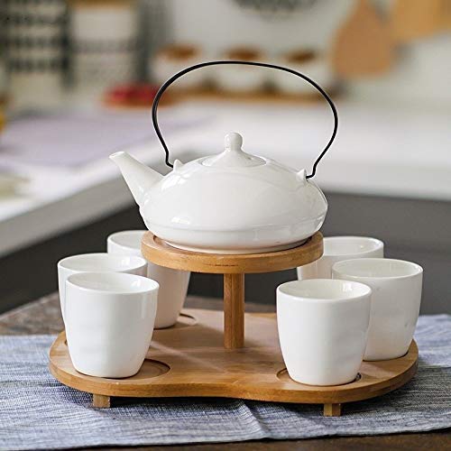 Service à thé en porcelaine double cadre anglais pour thé de l'après-midi - Service à thé européen en céramique - 6 tasses et 1 théière avec plateau