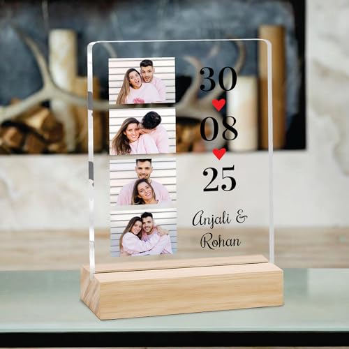 Image of Giftplease Customized Photo Frame with Wooden Stand | Transparent | Personalized Couple Picture Frame Gift for Girlfriend, Boyfriend, Husband, Wife |Anniversary, Wedding, Valentine s Day C 07