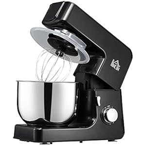 HOMCOM 6 Qt Stand Mixer with 6+1P Speed, 600W and Tilt Head, Kitchen Electric Mixer with Stainless Steel Beater, Dough Hook and Whisk for Baking Bread, Cakes and Cookies, Black