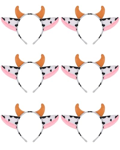 HODRME 6 PCS Cow Ears and Horns Headband-Halloween Christmas Festival Theme Party Animal Cosplay Costume Headbands