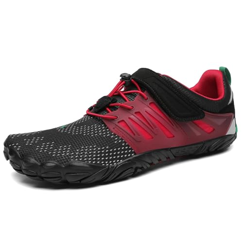 SAGUARO Barfußschuhe Herren Barfussschuhe Damen Barfuss Schuhe Zehenschuhe Outdoor Fitnessschuhe rutschfest Traillaufschuhe Barefoot Shoes mit Zero-Drop Solhe Dunkelrot, Gr.39 EU