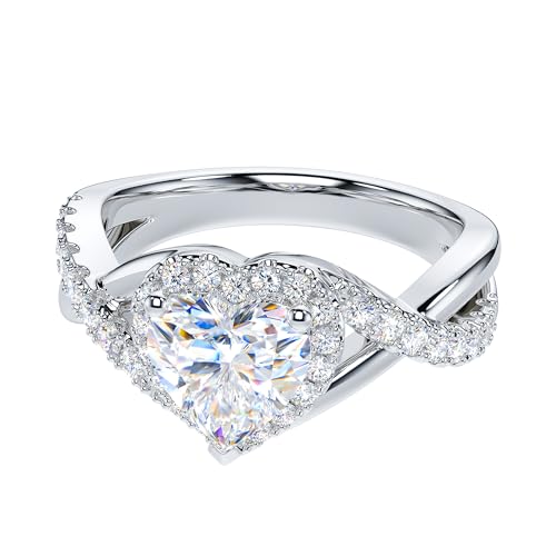 THELANDA Genuine Moissanite or Simulated 1CT Heart Shape Diamond Sterling Silver Crossover Infinity Split Shank Halo Promise Engagement Ring3