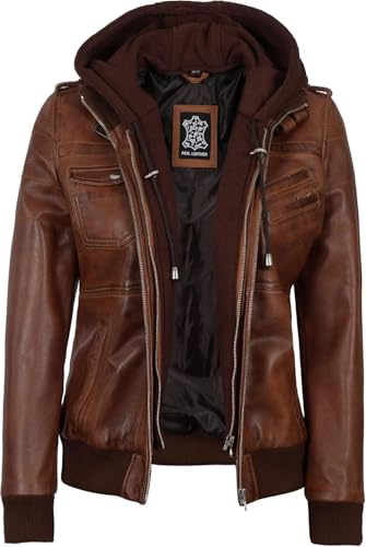 Decrum Detachable Hooded Leather Jacket Women - Real Lambskin Leather Bomber Jacket Women with Hood3