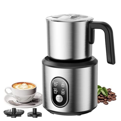 Image of Milk Frother and Steamer, Electric Frother | 4-in-1 Automatic Hot and Cold Foam Maker , Detachable Stainless Steel Jug for Latte, Cappuccino, Macchiato, Hot Chocolate